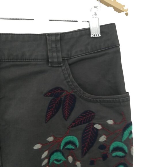 Oilily Gray Embroidered Knee Length Boho Skirt Size 38 US 8 Floral Stretch Chino - Picture 2 of 13